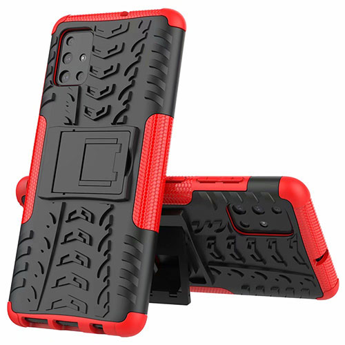 Silicone Matte Finish and Plastic Back Cover Case with Stand for Samsung Galaxy M40S Red