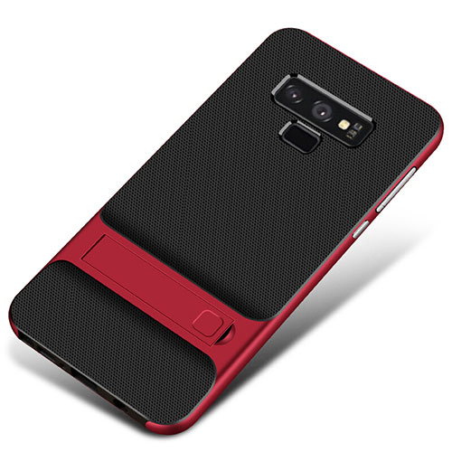 Silicone Matte Finish and Plastic Back Cover Case with Stand for Samsung Galaxy Note 9 Red