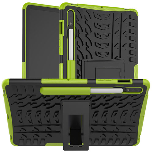 Silicone Matte Finish and Plastic Back Cover Case with Stand for Samsung Galaxy Tab S7 11 Wi-Fi SM-T870 Green