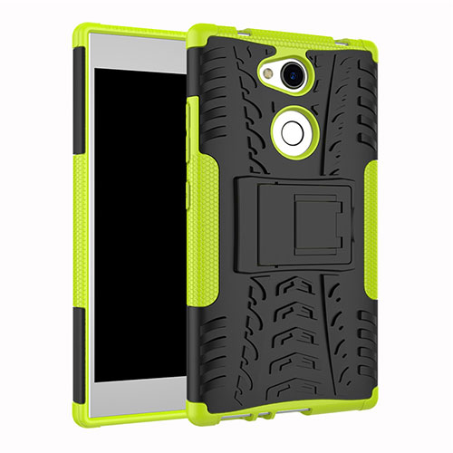 Silicone Matte Finish and Plastic Back Cover Case with Stand for Sony Xperia L2 Green