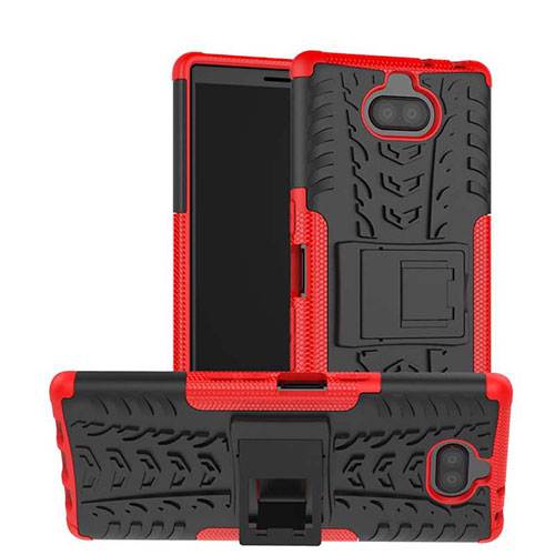 Silicone Matte Finish and Plastic Back Cover Case with Stand for Sony Xperia XA3 Ultra Red