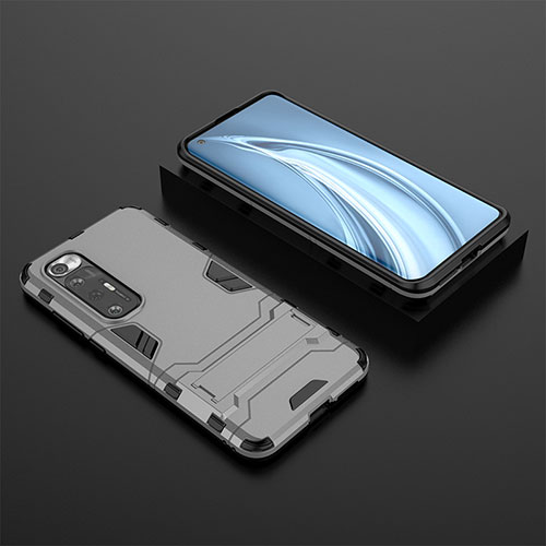 Silicone Matte Finish and Plastic Back Cover Case with Stand for Xiaomi Mi 10S 5G Gray