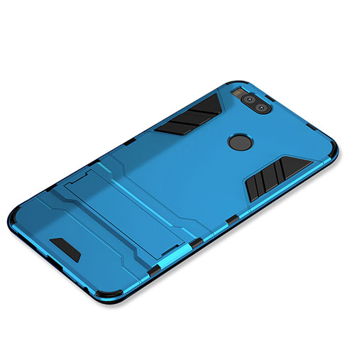 Silicone Matte Finish and Plastic Back Cover Case with Stand for Xiaomi Mi 5X Sky Blue