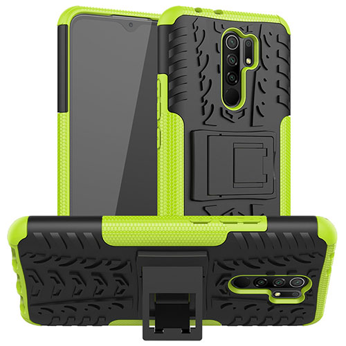 Silicone Matte Finish and Plastic Back Cover Case with Stand for Xiaomi Poco M2 Green