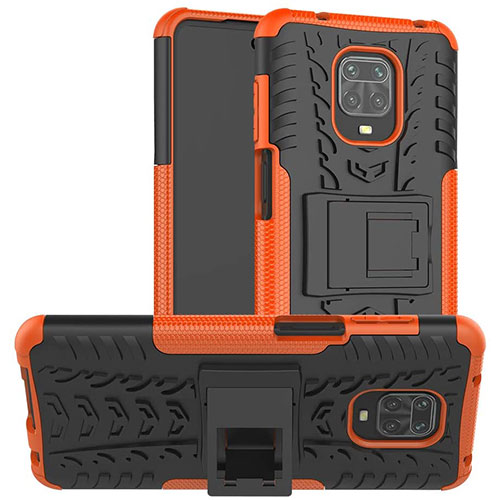 Silicone Matte Finish and Plastic Back Cover Case with Stand for Xiaomi Poco M2 Pro Orange