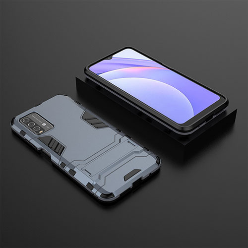 Silicone Matte Finish and Plastic Back Cover Case with Stand for Xiaomi Redmi 9 Power Blue