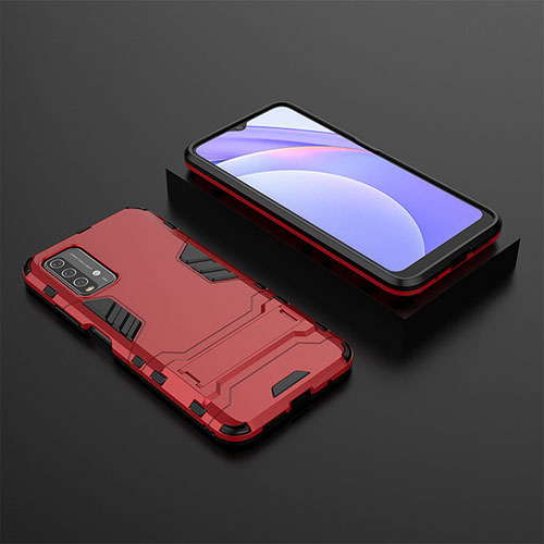 Silicone Matte Finish and Plastic Back Cover Case with Stand for Xiaomi Redmi 9 Power Red