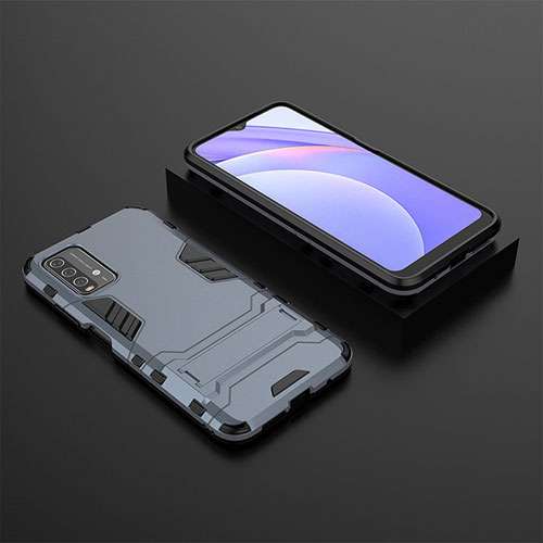 Silicone Matte Finish and Plastic Back Cover Case with Stand for Xiaomi Redmi 9T 4G Blue