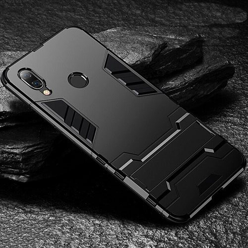 Silicone Matte Finish and Plastic Back Cover Case with Stand for Xiaomi Redmi Note 7 Black