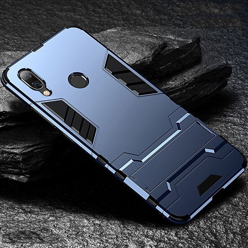 Silicone Matte Finish and Plastic Back Cover Case with Stand for Xiaomi Redmi Note 7 Blue