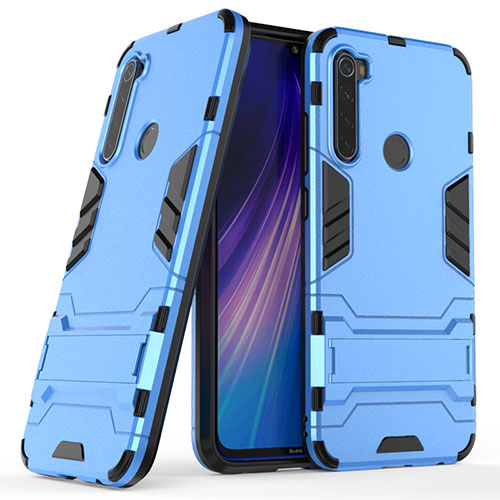 Silicone Matte Finish and Plastic Back Cover Case with Stand for Xiaomi Redmi Note 8 (2021) Blue