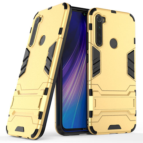 Silicone Matte Finish and Plastic Back Cover Case with Stand for Xiaomi Redmi Note 8T Gold