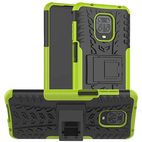 Silicone Matte Finish and Plastic Back Cover Case with Stand for Xiaomi Redmi Note 9 Pro Green