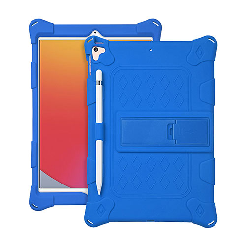 Silicone Matte Finish and Plastic Back Cover Case with Stand H01 for Apple iPad 10.2 (2019) Blue