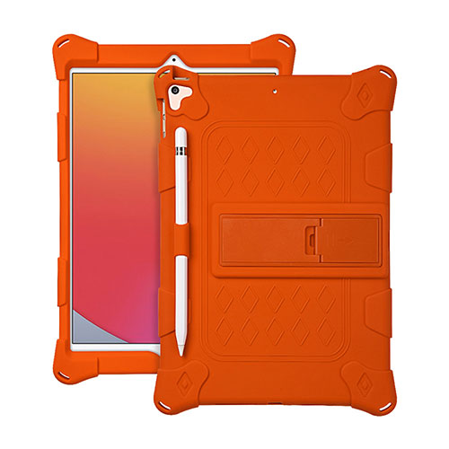 Silicone Matte Finish and Plastic Back Cover Case with Stand H01 for Apple iPad 10.2 (2019) Orange