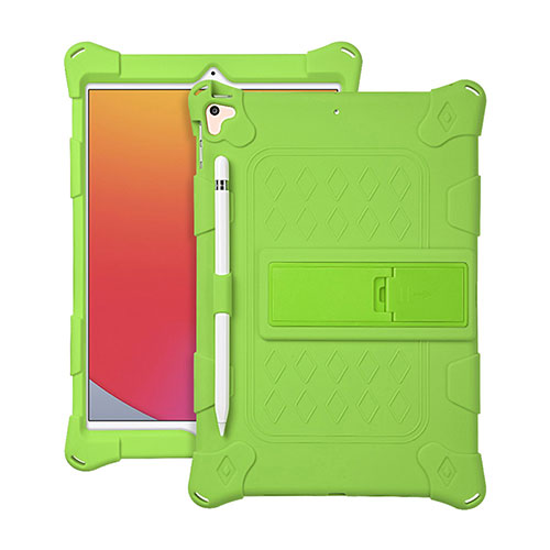 Silicone Matte Finish and Plastic Back Cover Case with Stand H01 for Apple iPad 10.2 (2021) Green