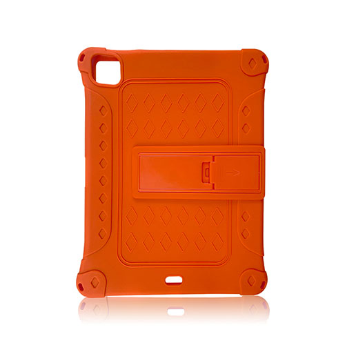 Silicone Matte Finish and Plastic Back Cover Case with Stand H01 for Apple iPad Pro 11 (2021) Orange