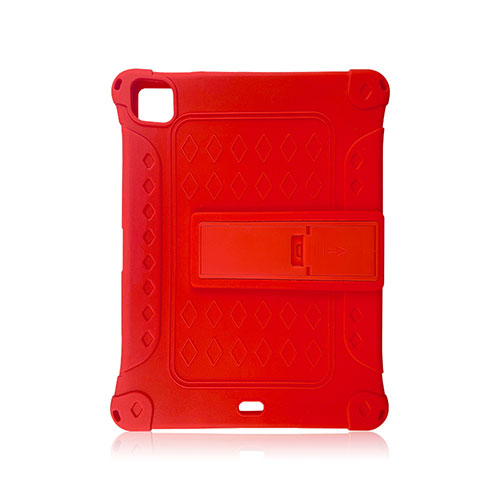 Silicone Matte Finish and Plastic Back Cover Case with Stand H01 for Apple iPad Pro 11 (2021) Red