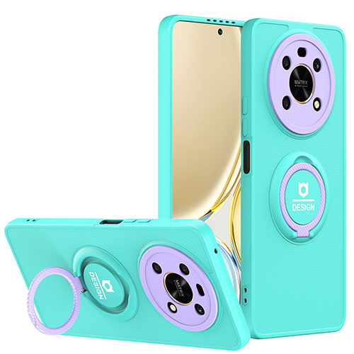 Silicone Matte Finish and Plastic Back Cover Case with Stand H01P for Huawei Honor Magic4 Lite 4G Cyan