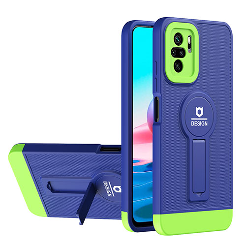 Silicone Matte Finish and Plastic Back Cover Case with Stand H01P for Xiaomi Poco M5S Blue