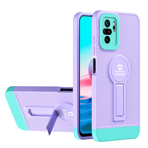 Silicone Matte Finish and Plastic Back Cover Case with Stand H01P for Xiaomi Poco M5S Purple