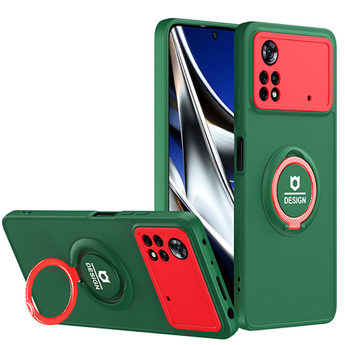 Silicone Matte Finish and Plastic Back Cover Case with Stand H01P for Xiaomi Poco X4 Pro 5G Green