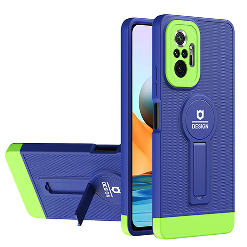 Silicone Matte Finish and Plastic Back Cover Case with Stand H01P for Xiaomi Redmi Note 10 Pro 4G Blue