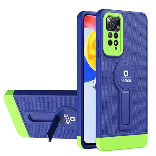 Silicone Matte Finish and Plastic Back Cover Case with Stand H01P for Xiaomi Redmi Note 11 Pro 5G Blue