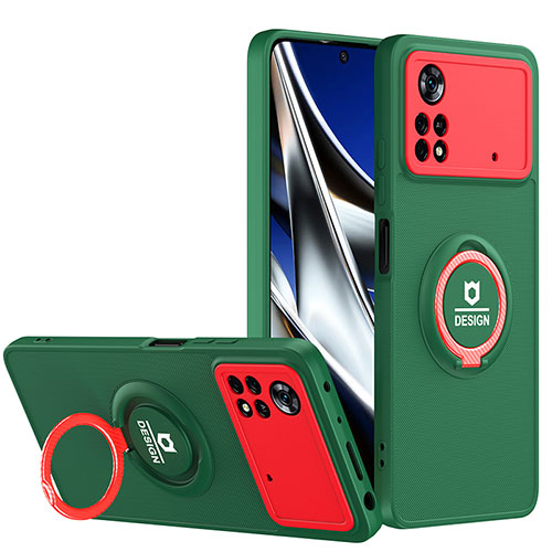 Silicone Matte Finish and Plastic Back Cover Case with Stand H01P for Xiaomi Redmi Note 11E Pro 5G Green