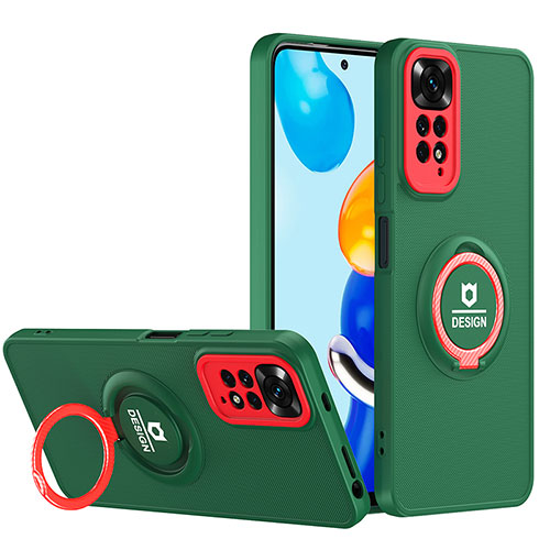 Silicone Matte Finish and Plastic Back Cover Case with Stand H02P for Xiaomi Redmi Note 11 4G (2022) Green