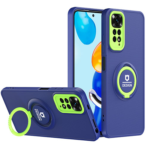 Silicone Matte Finish and Plastic Back Cover Case with Stand H02P for Xiaomi Redmi Note 11 Pro 4G Blue