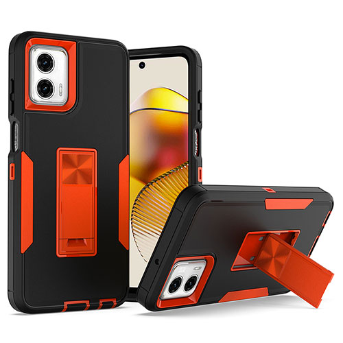 Silicone Matte Finish and Plastic Back Cover Case with Stand J01S for Motorola Moto G Power 5G (2023) Orange