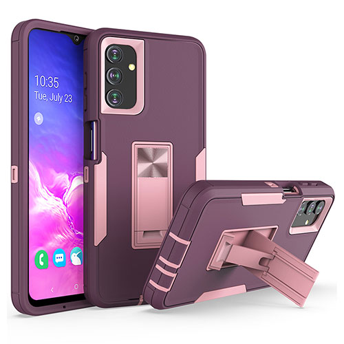 Silicone Matte Finish and Plastic Back Cover Case with Stand J01S for Samsung Galaxy A04s Purple