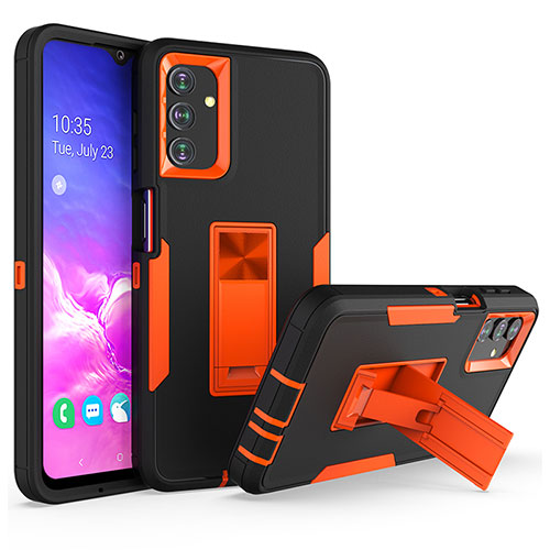 Silicone Matte Finish and Plastic Back Cover Case with Stand J01S for Samsung Galaxy A13 5G Orange