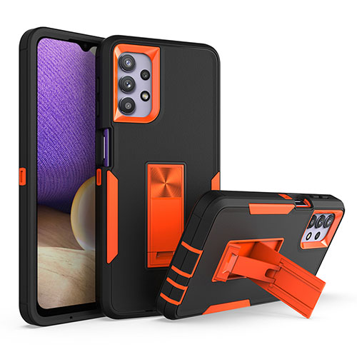 Silicone Matte Finish and Plastic Back Cover Case with Stand J01S for Samsung Galaxy A32 4G Orange