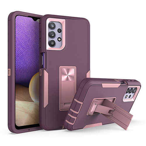 Silicone Matte Finish and Plastic Back Cover Case with Stand J01S for Samsung Galaxy A32 5G Purple