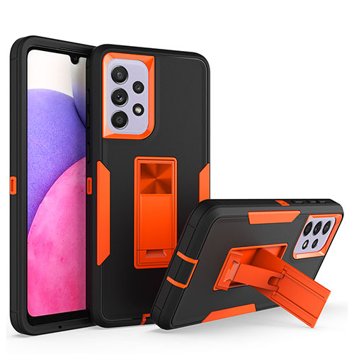 Silicone Matte Finish and Plastic Back Cover Case with Stand J01S for Samsung Galaxy A33 5G Orange