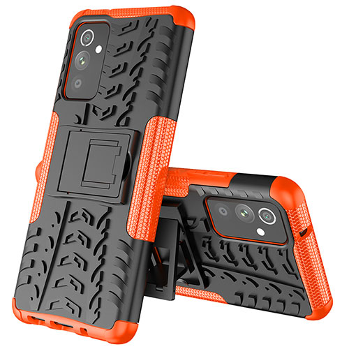 Silicone Matte Finish and Plastic Back Cover Case with Stand J01X for Samsung Galaxy A05s Orange