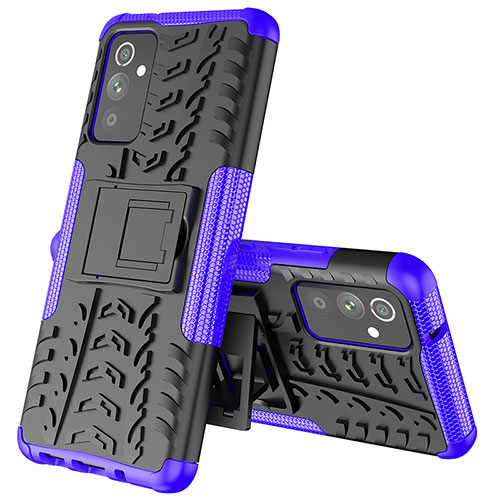 Silicone Matte Finish and Plastic Back Cover Case with Stand J01X for Samsung Galaxy A05s Purple