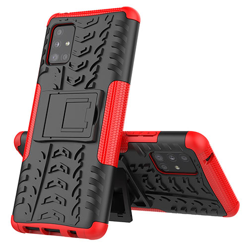 Silicone Matte Finish and Plastic Back Cover Case with Stand J01X for Samsung Galaxy A51 5G Red