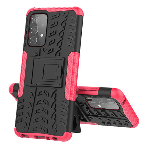 Silicone Matte Finish and Plastic Back Cover Case with Stand J01X for Samsung Galaxy A52 4G Hot Pink