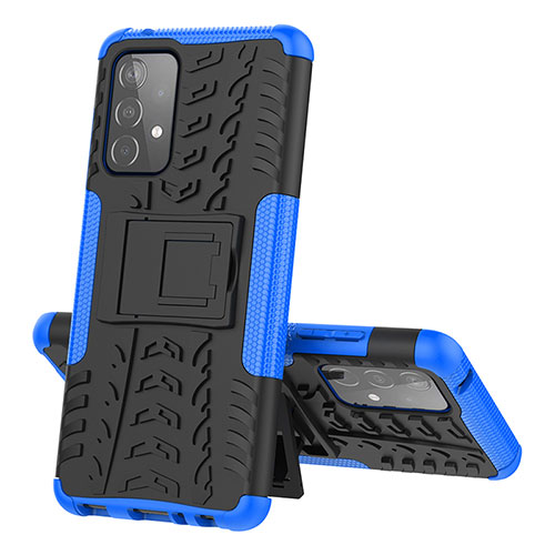 Silicone Matte Finish and Plastic Back Cover Case with Stand J01X for Samsung Galaxy A52 5G Blue