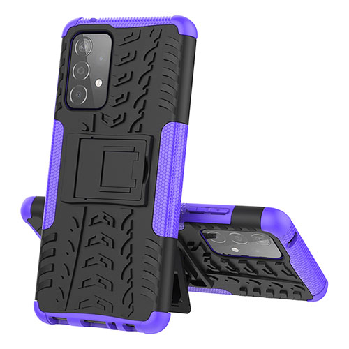 Silicone Matte Finish and Plastic Back Cover Case with Stand J01X for Samsung Galaxy A52 5G Purple