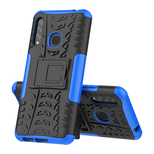 Silicone Matte Finish and Plastic Back Cover Case with Stand J01X for Samsung Galaxy A70E Blue