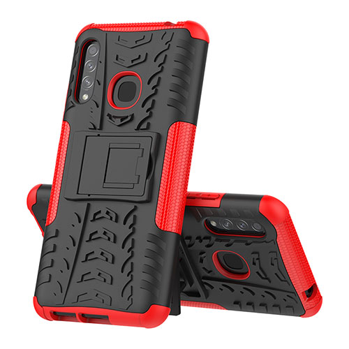 Silicone Matte Finish and Plastic Back Cover Case with Stand J01X for Samsung Galaxy A70E Red