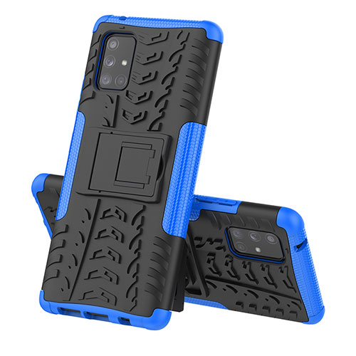 Silicone Matte Finish and Plastic Back Cover Case with Stand J01X for Samsung Galaxy A71 5G Blue