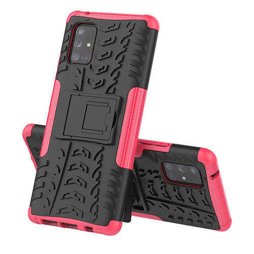 Silicone Matte Finish and Plastic Back Cover Case with Stand J01X for Samsung Galaxy A71 5G Hot Pink