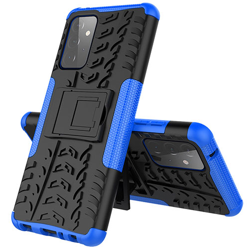 Silicone Matte Finish and Plastic Back Cover Case with Stand J01X for Samsung Galaxy A72 4G Blue