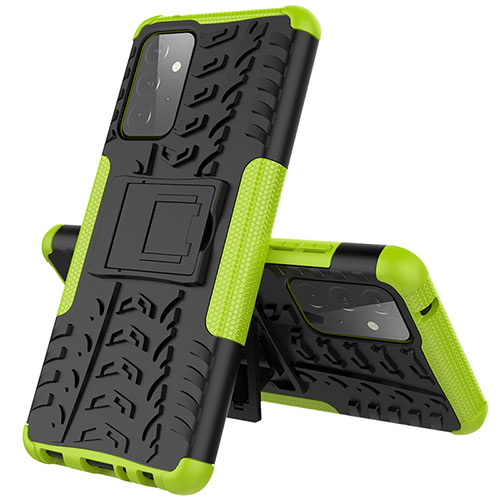 Silicone Matte Finish and Plastic Back Cover Case with Stand J01X for Samsung Galaxy A72 4G Green