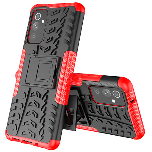 Silicone Matte Finish and Plastic Back Cover Case with Stand J01X for Samsung Galaxy A82 5G Red